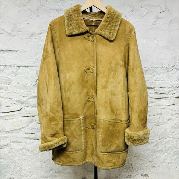 Duck Sport Genuine Brown Sheep Shearling Coat Vintage Made in USA - Picture 1 of 10
